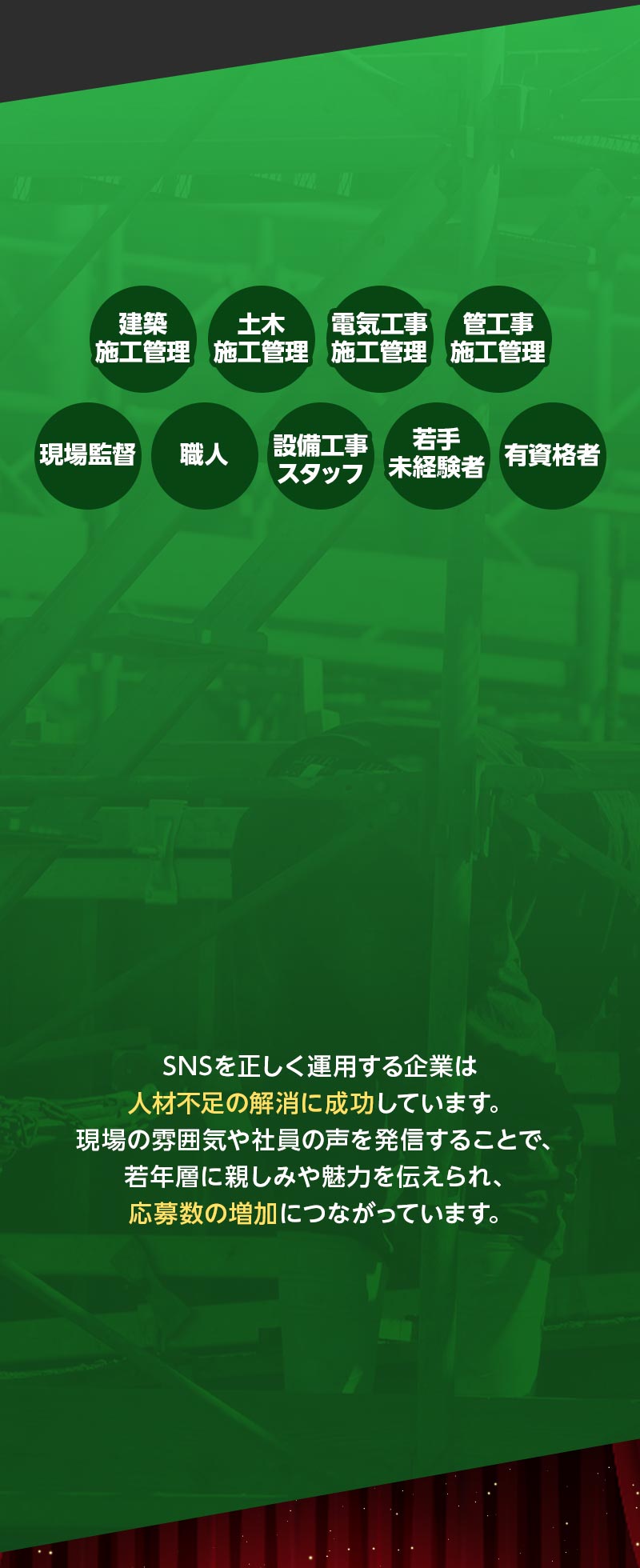 SNSなら建築・施工管理人材の採用課題も解決！